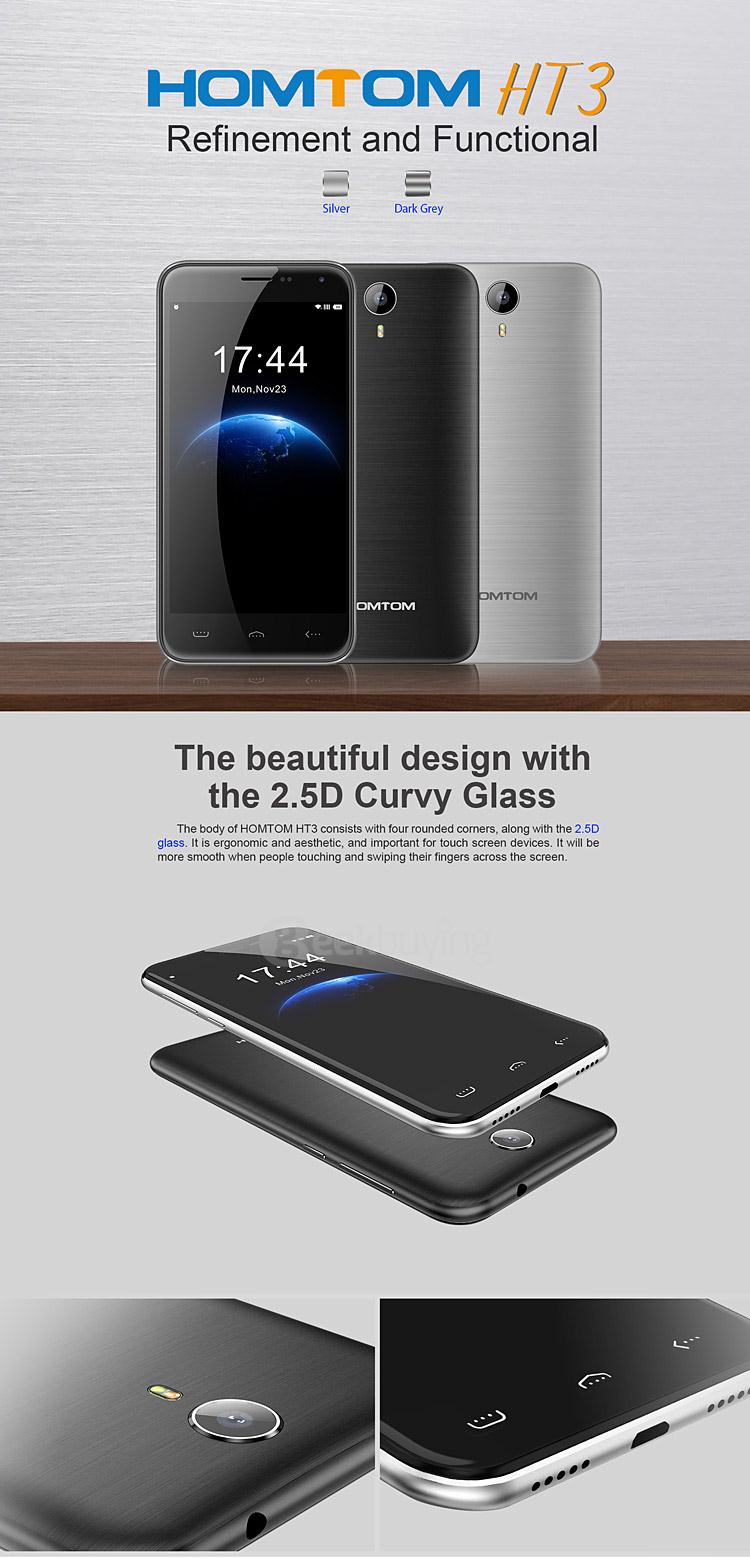 [Package B]HOMTOM HT3 PRO 5.0inch IPS HD Android 5.1 2GB RAM 16GB ROM 4G Smartphone(Dark Gray) + Leather Case (Black) + Tempered Glass Screen Protector