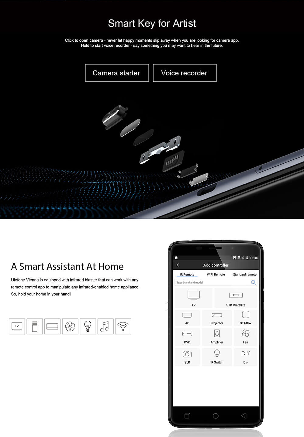 [Spain Stock]Ulefone Vienna 2.5D Sharp 5.5inch FHD Android 5.1 4G LTE 3GB+32GB Smartphone MTK6753 3250mAh Quick Charge 13.0MP Touch ID HIFI IR Smart Key-Black