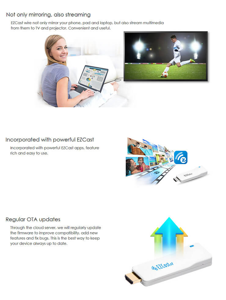 EZCast Wire HDMI 1080P Universal Wired Mirroring and Streaming Converter for iOS, Android, Windows and Mac devices