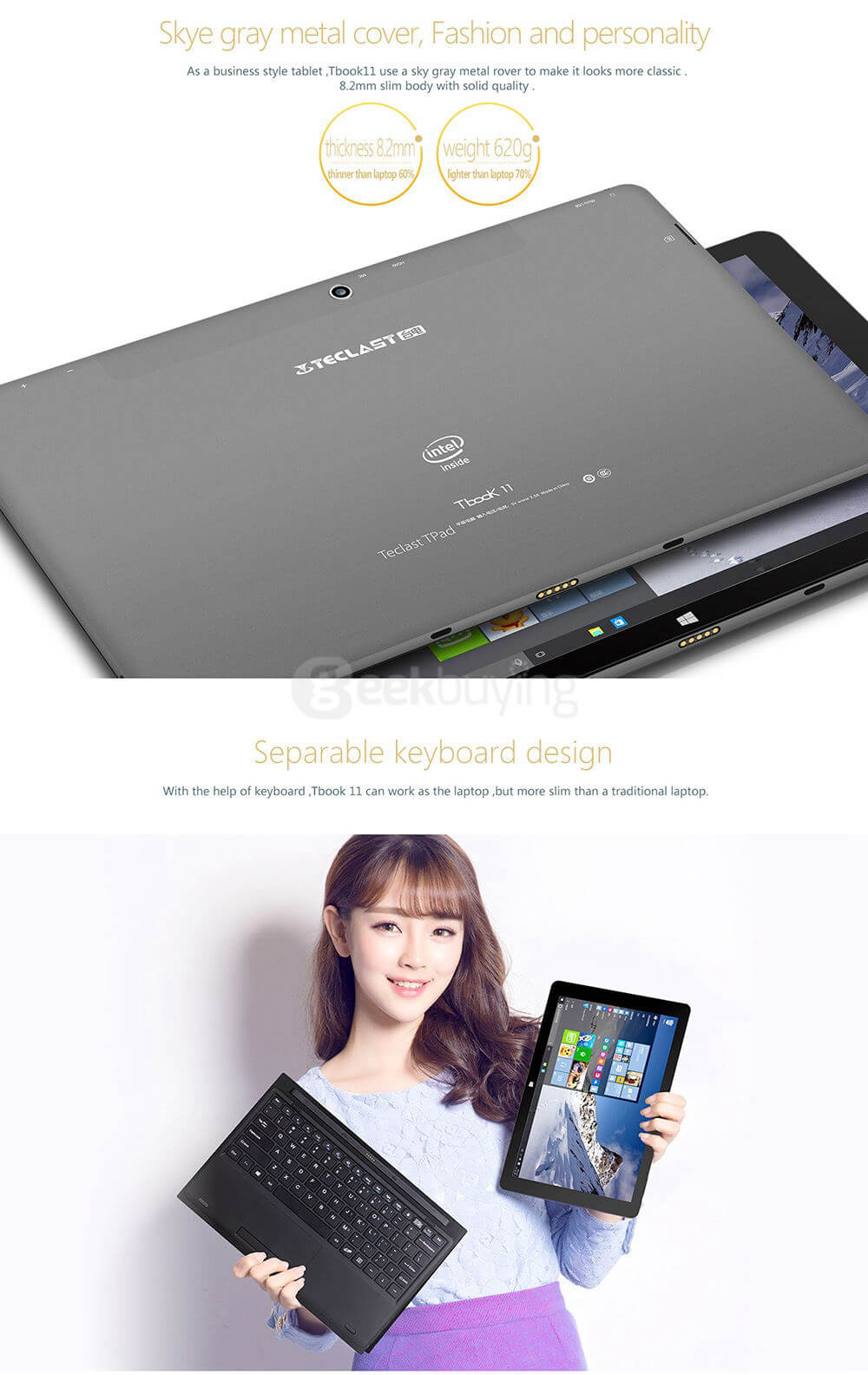 [Spain Stock]Teclast TBook 11 10.6 inch Dual OS Windows10 + Android5.1 4GB/64GB 2in1 Tablet Intel Cherry Trail Z8300 1.84GHz IPS 1920*1080 - Black