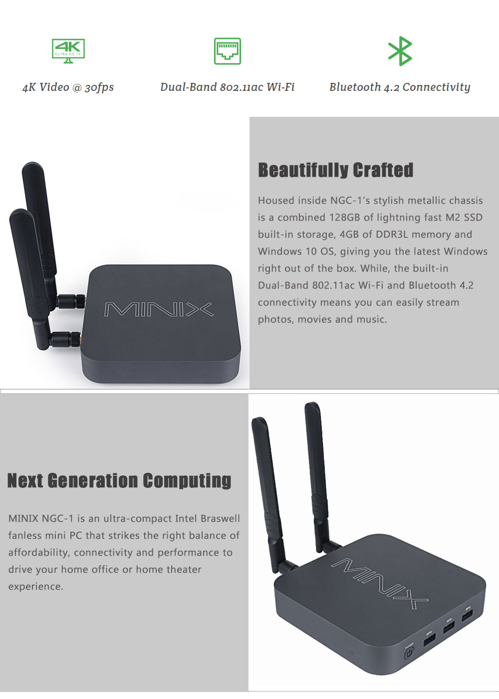 Bundle MINIX NGC-1 Celeron N3150 Windows 10 Home Version 64bit 4K MINI PC + Rii i8+ Israel Hebrew Language Keyboard White