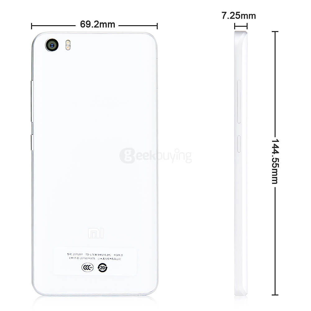 [HK Stock][Package B]Xiaomi Mi5 5.15inch FHD Android 6.0 OS 3GB 32GB 4G LTE 64-Bit Qualcomm Snapdragon 820 Quad Core 3D Glass Cover Smartphone(White) + Soft Case + Tempered Glass