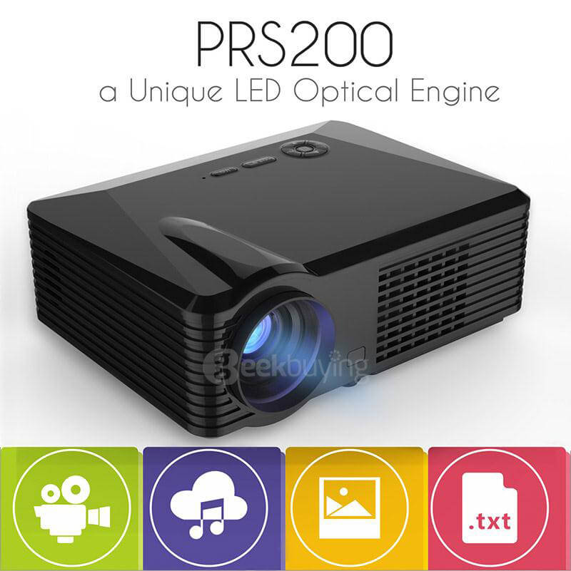 PRS200 Multifunctional Home Theater LED Projector 1500LM 800x480 with Keystone Correction for Desktop Laptop