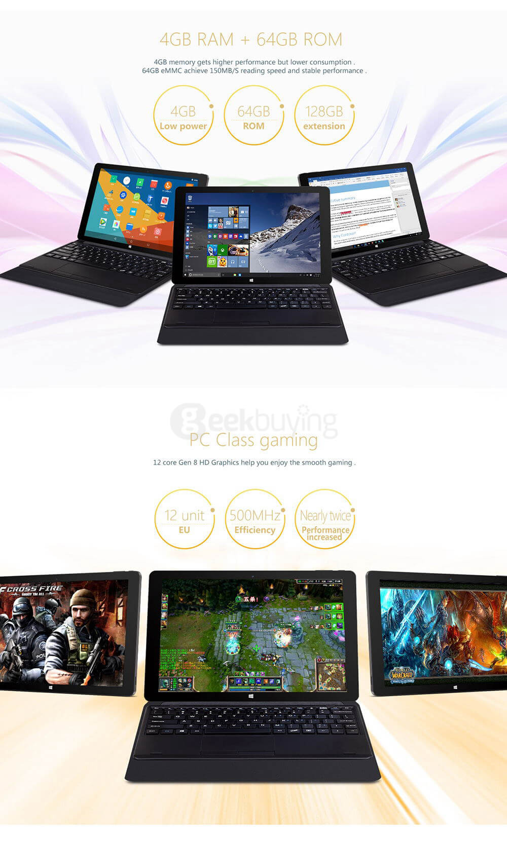 Teclast TBook 11 10.6 inch Intel Cherry Trail Z8300 Dual OS Windows10 + Android5.1 4GB/64GB 2in1 Tablet Quad Core 1.84GHz IPS 1920*1080 - Black