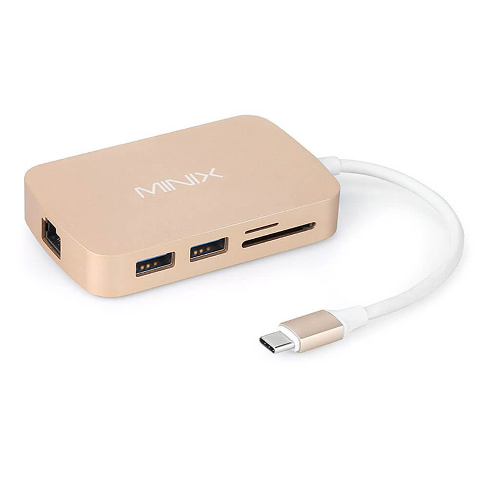[HK Stock]MINIX NEO-C-HGO USB 3.1 Type-C to HDMI 4K HDTV Converter Adapter with SD Card Gigabit Ethernet Ports - Gold