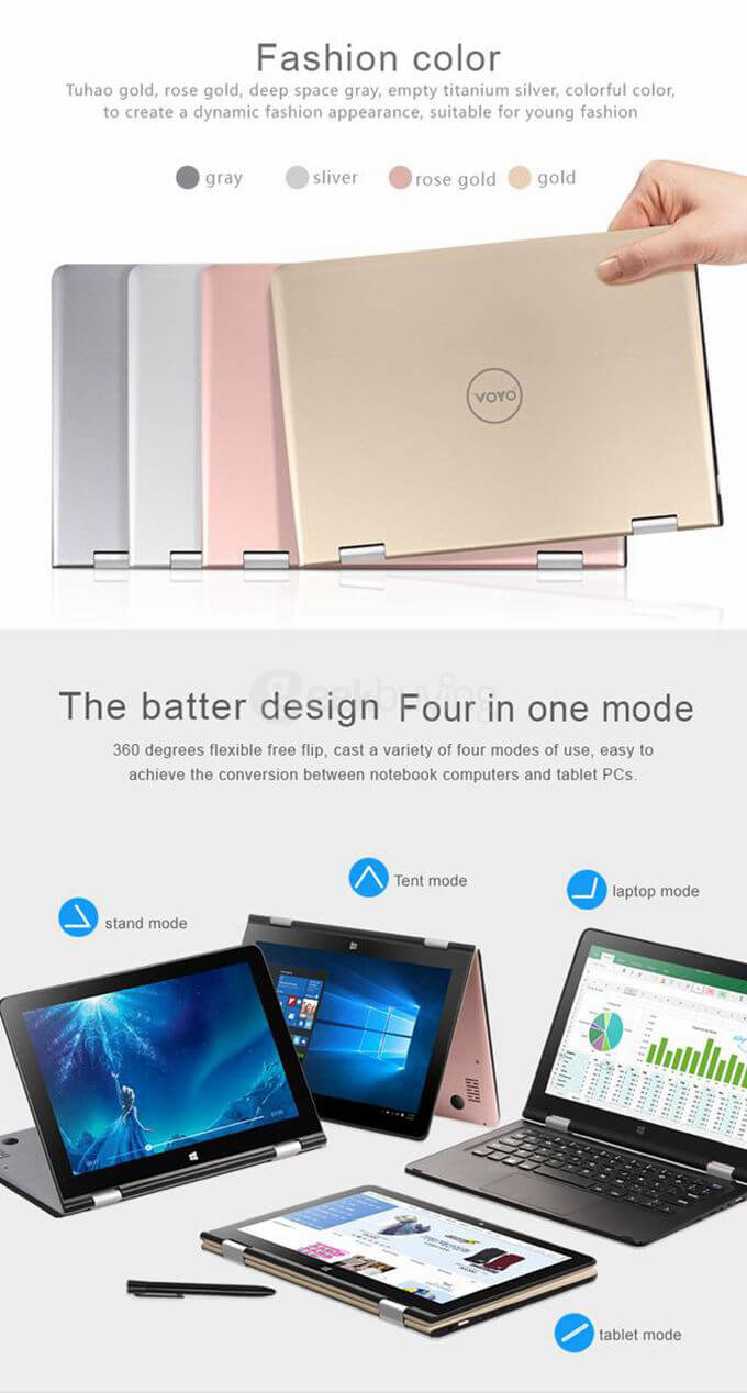VOYO VBook V1 4G Ultrabook 10.1 inch Windows 10 4GB/64GB Intel Cherry Trail Z8300 Quad Core 1.84GHz IPS Screen 1280*800 (With Stylus) - Gold