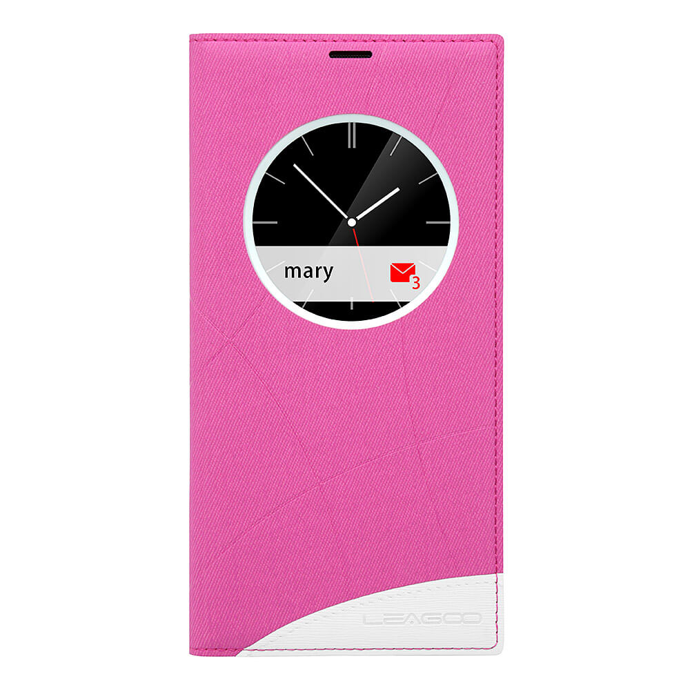 [HK Stock]Original Leather Case For LEAGOO ALFA 1 Smartphone Flip Cover Protective Case With Back Shell And Window - Rose Red