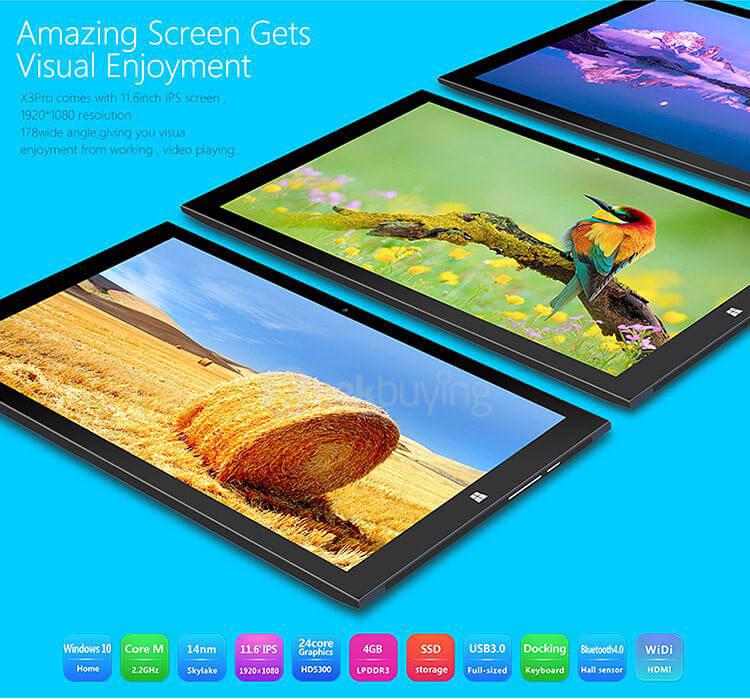 Teclast X3 Pro 2in1 Tablet Intel Skylake Core M3-6Y30 8GB RAM 128GB SSD 11.6 inch Windows10 OS Dual Core 2.2GHz IPS 1920*1080 - Black
