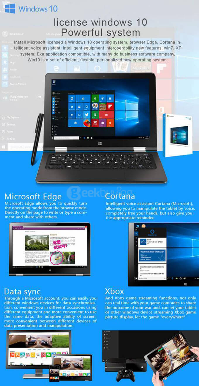 VOYO VBook V1 4G Ultrabook 10.1 inch Windows 10 4GB/64GB Intel Cherry Trail Z8300 Quad Core 1.84GHz IPS Screen 1280*800 (With Stylus) - Gold