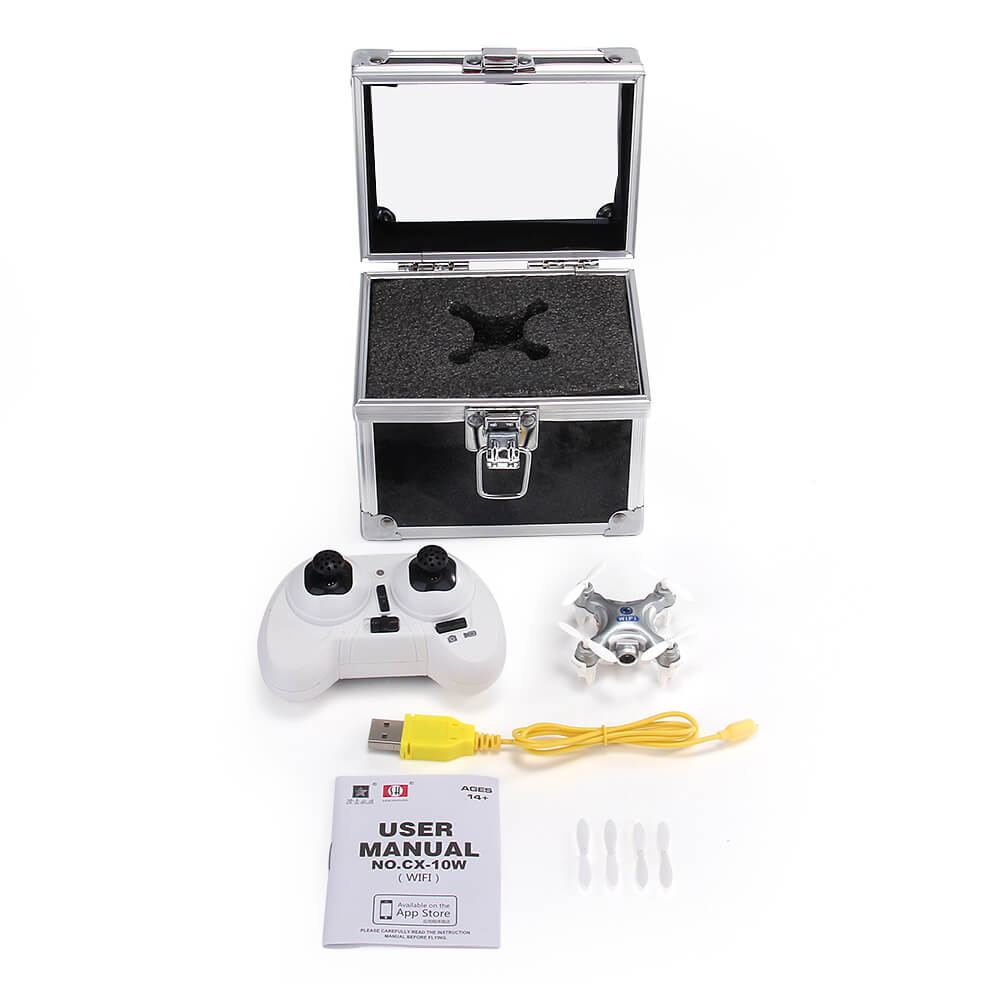Cheerson CX-10W CX10W Mini Wifi FPV 0.3MP Camera LED 3D Flip 2.4G 4CH 6 Axis RC Quadcopter RTF - Dark Gray