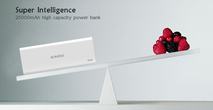 Original ROMOSS Sense9 3 USB 25000mAh Power Bank Mobile Power Charger with Digital Display - White