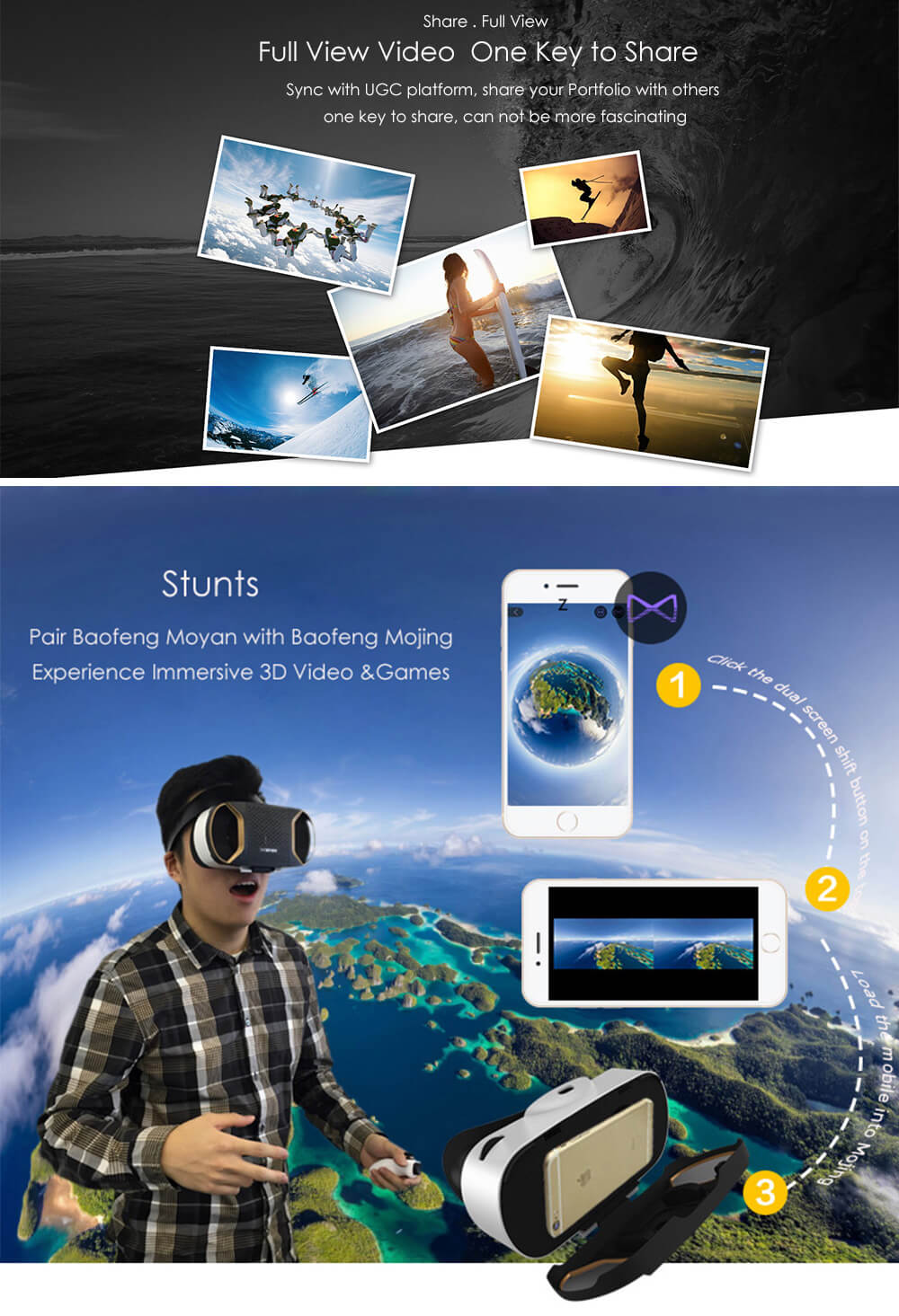 Baofeng Moyan 720FOV VR Virtual Reality Camera 16GB Real Time Remote Monitor