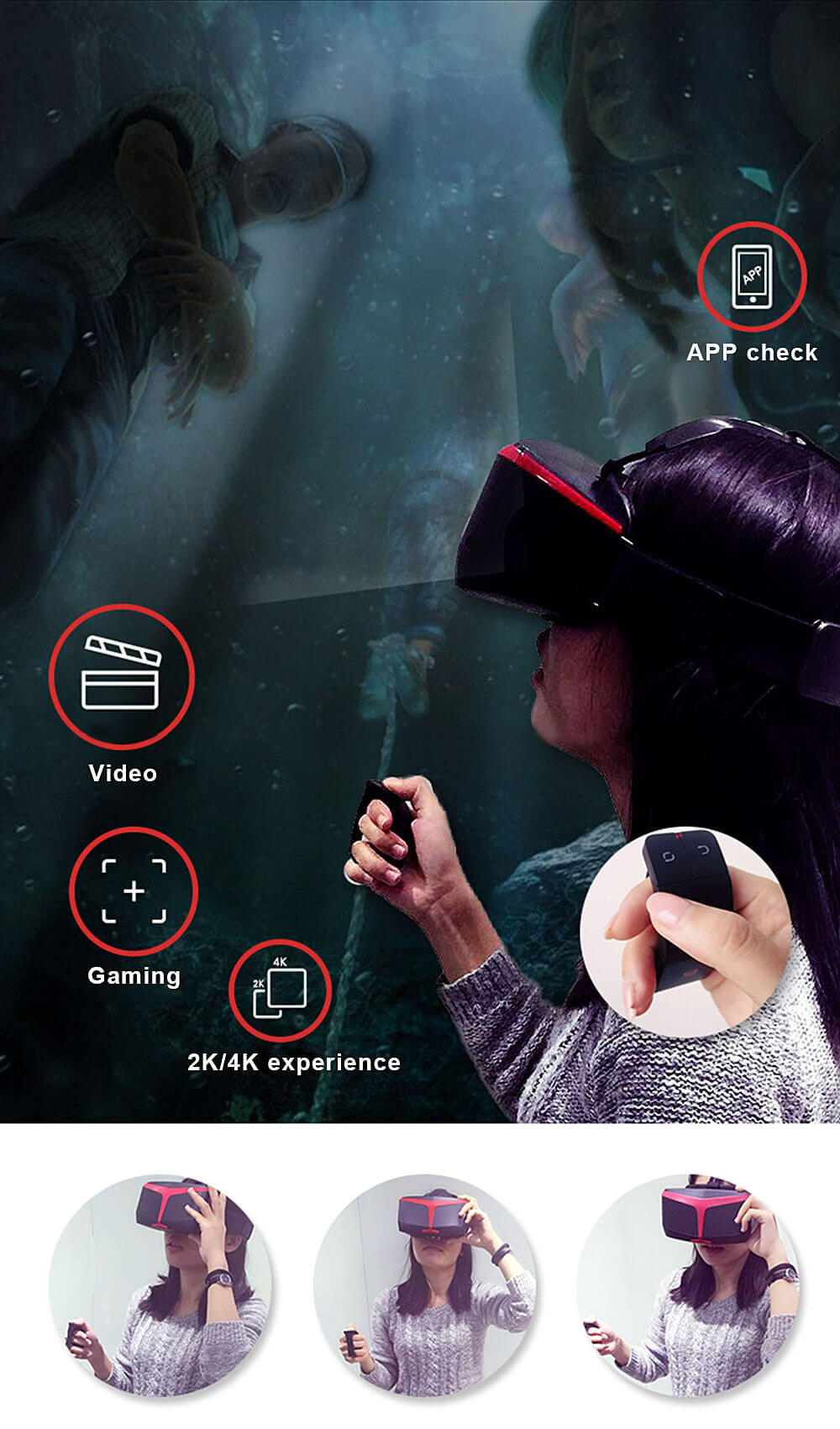 UCVR VIEW VR 3D Immersive Smart Virtual Reality VR Headset FOV110 Compatible with 5 - 5.7inch Smartphones