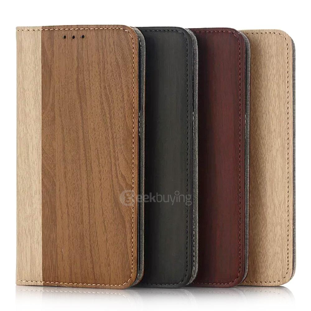 Leather Case For Samsung Galaxy S7 / G930A G9300 Flip Wood Pattern Standing Protective Holster - Khaki