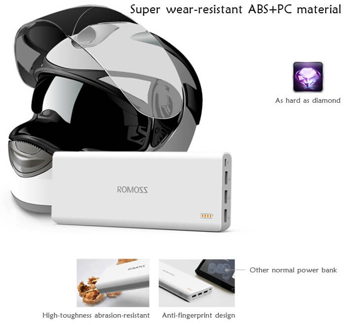 Original ROMOSS Sense9 3 USB 25000mAh Power Bank Mobile Power Charger with Digital Display - White