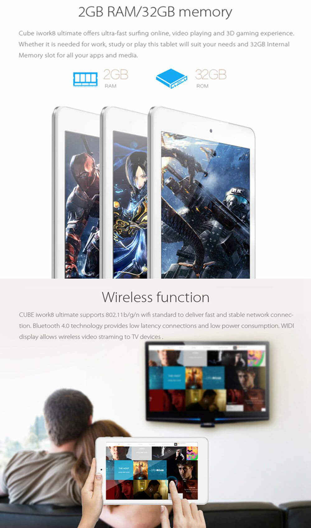 [Spain Stock] Cube iWork8 Ultimate Dual OS Windows10 + Android5.1 8 inch 2GB/32GB Tablet PC Intel Cherry Trail Z8300 Quad Core 1.84GHz IPS 1280*800 HDMI - White