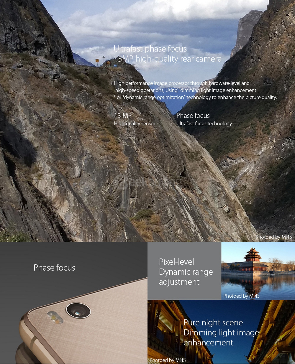 Xiaomi Mi4S /Mi 4S 4G LTE 5.0inch FHD MIUI 7.2 OS 3GB 64GB Smartphone 64-bit Snapdragon 808 Hexa Core 13.0MP Touch ID Type-C QC2.0 - Gold