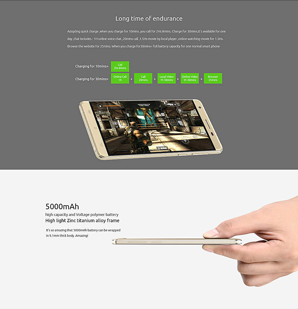 [HK Stock]CUBOT H2 5.5inch IPS HD 4G FDD-LTE Android 5.1 3GB 16GB Smartphone MTK6735A Quad Core 5000mAh Battery - White