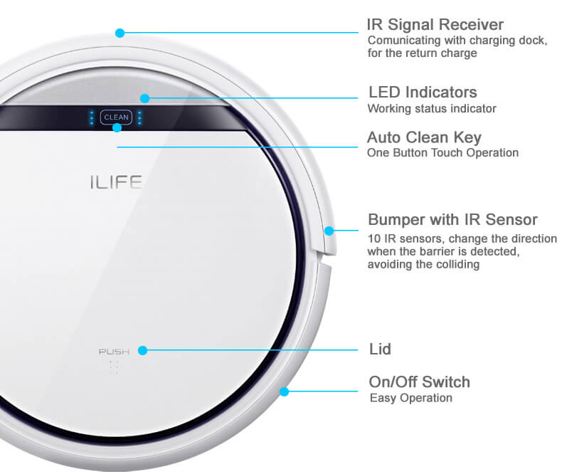 ILIFE V5 Intelligent Robotic Vacuum Cleaner Sweeper - White