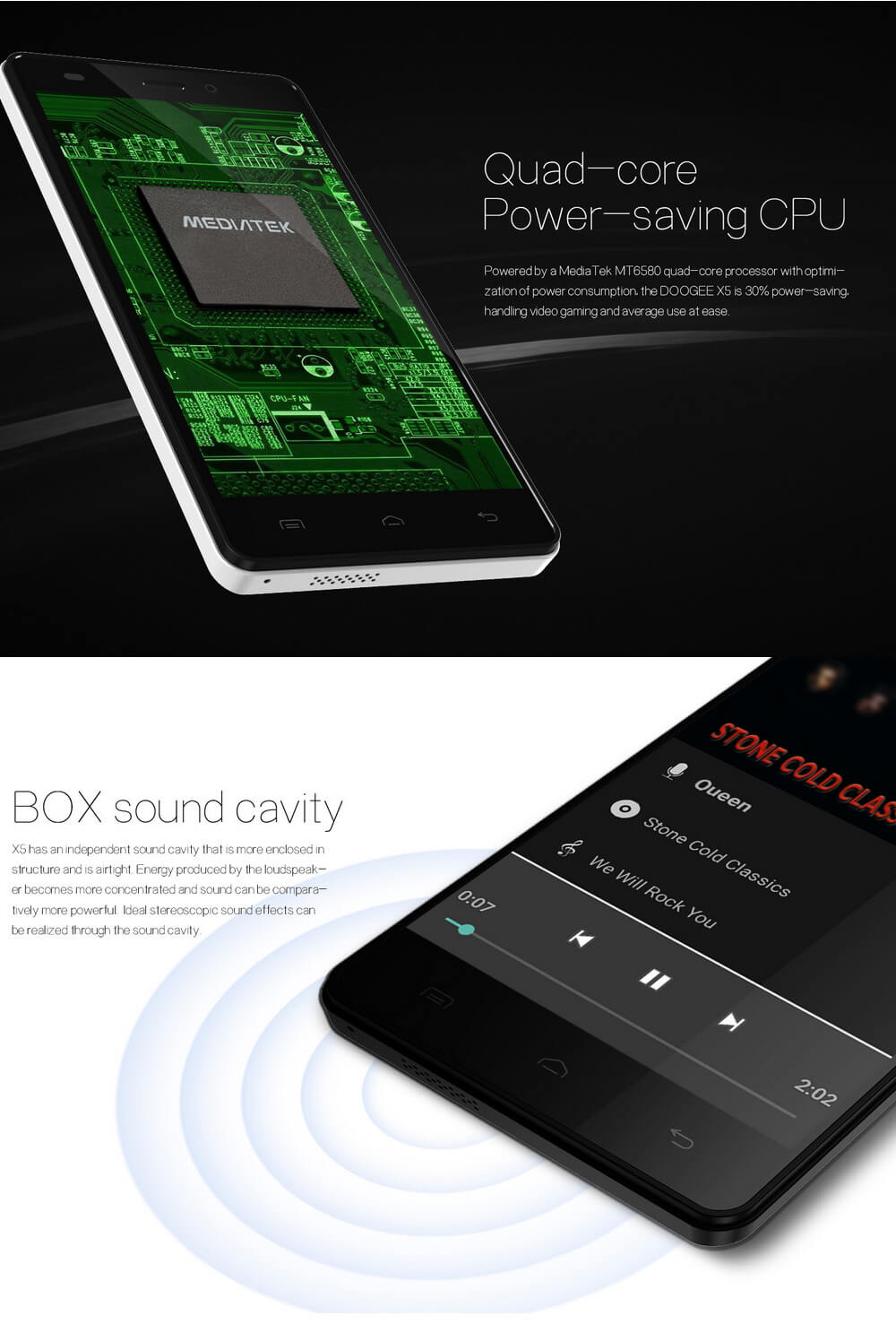 [HK Stock][Package B]DOOGEE X5 5.0inch PS HD Android 5.1 Smartphone(White) + Leather Case(White) + Tempered Glass Screen Protector