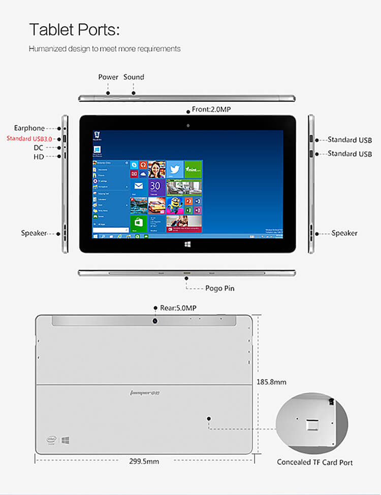 [Package A] Jumper EZpad 5S Flagship 2 in 1 Ultrabook Tablet PC + Original Docking Keyboard (Black)