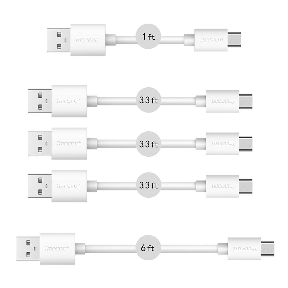 Bundle Tronsmart [5 Pack] 1ft*1 & 6ft*1 & 3.3ft*3 Micro USB Cable + Tronsmart CBT-1S Reusable Hook & Loop Cable Ties