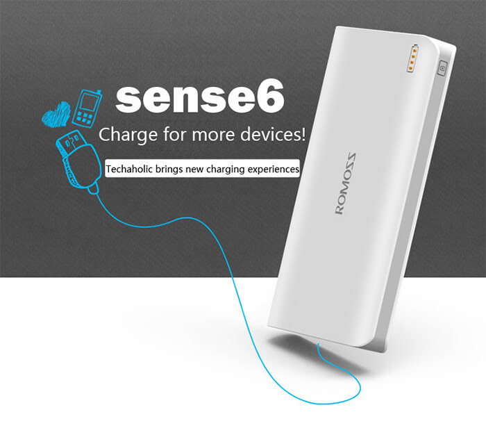 Original ROMOSS Sense 6 20000mAh Dual USB External Battery Pack Power Bank - White