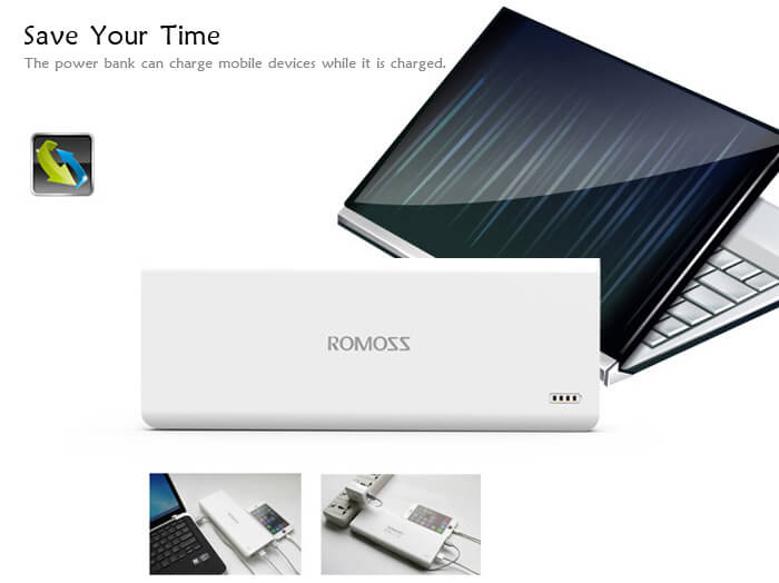 Original ROMOSS Sense9 3 USB 25000mAh Power Bank Mobile Power Charger with Digital Display - White