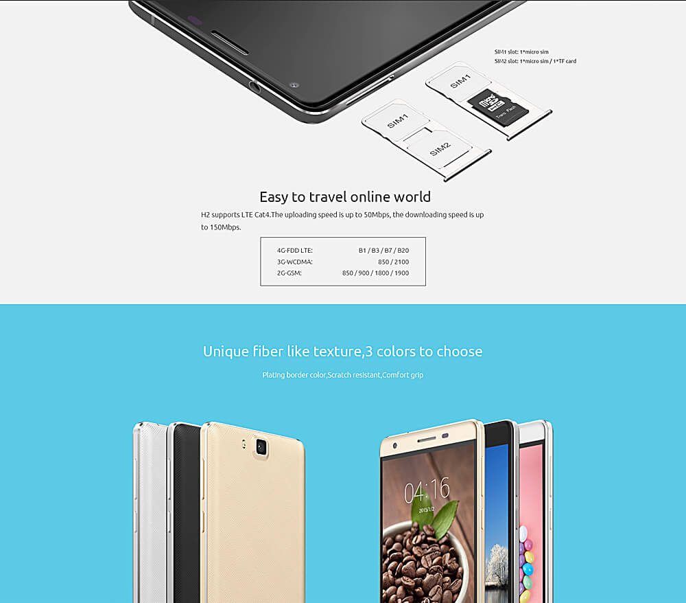 [HK Stock]CUBOT H2 5.5inch IPS HD 4G FDD-LTE Android 5.1 3GB 16GB Smartphone MTK6735A Quad Core 5000mAh Battery - White