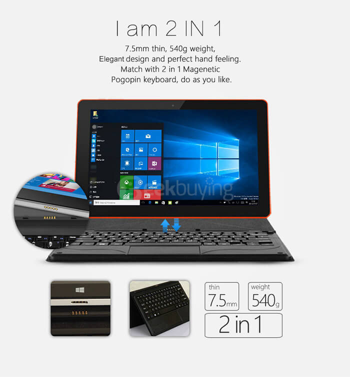 Jumper EZpad 4S 2in1 Ultrabook Tablet PC 10.6 inch Windows10 2GB/32GB Intel Cherry Trail Z8300 Quad Core 1.84GHz IPS 1366*768 HDMI - Black+White