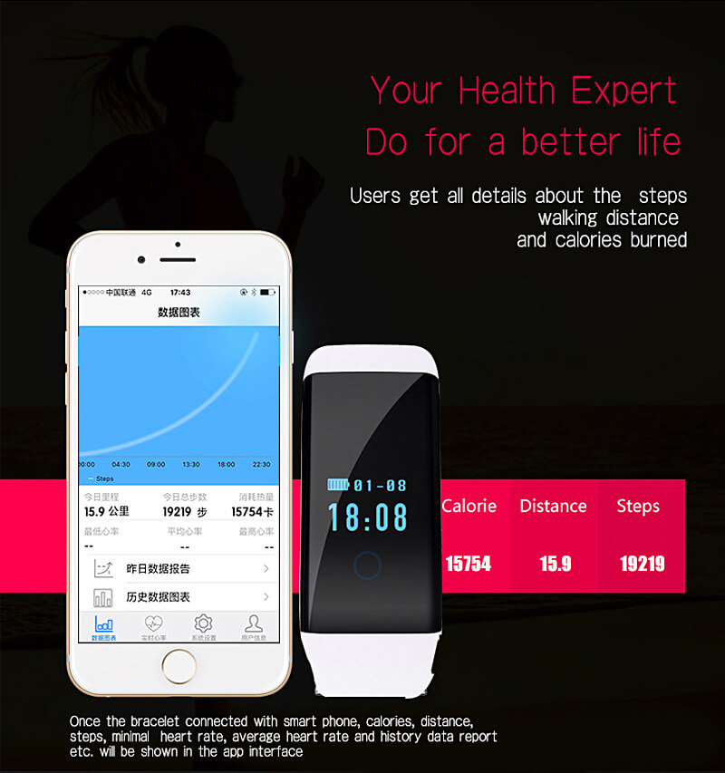 D21 DFit Smart Bracelet Heart Rate Monitor Fitness Tracker Bluetooth 4.0 IP66 Sports Smartband For iOS Android - Purple