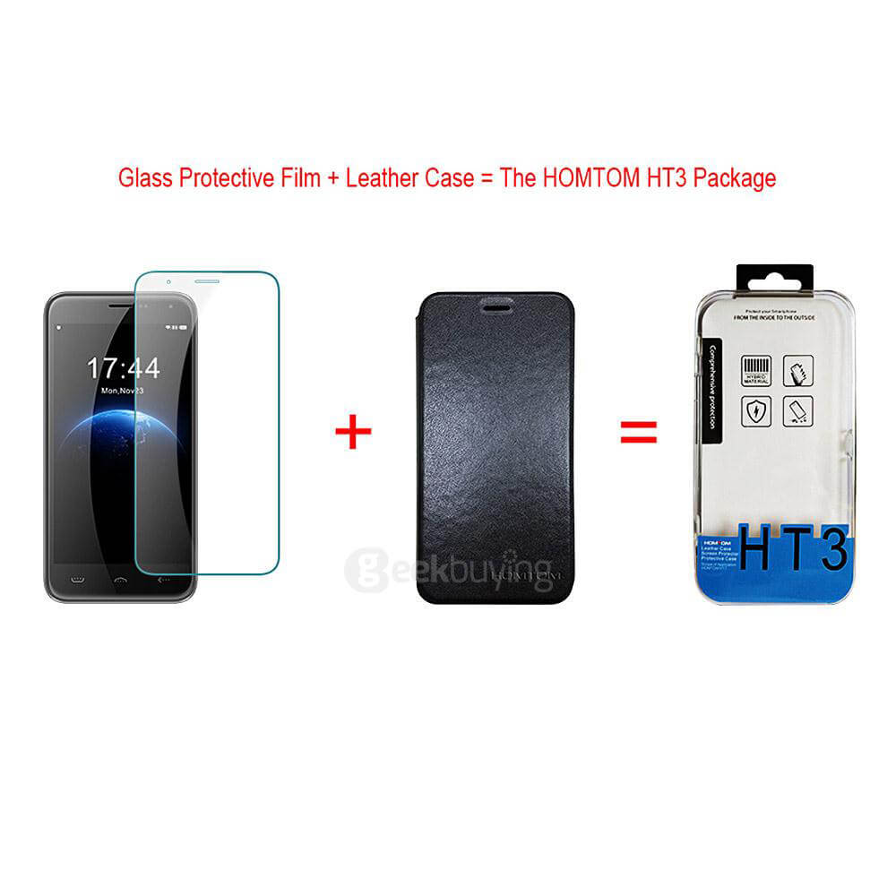 Original Package Flip Cover Protective Case + Glass Protective Film for HOMTOM HT3/HT3 Pro Smartphone - Black