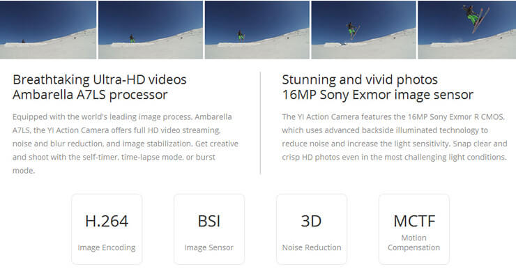 [HK Stock][Official US Edition] Xiaoyi Yi Action Camera Xiaoyi Z23L International Version Sports Camera WiFi BT4.0 16MPSony Sensor Ambarella A7LS 2Kp30 1080p60 HD 155 Degree Wide Lens - White