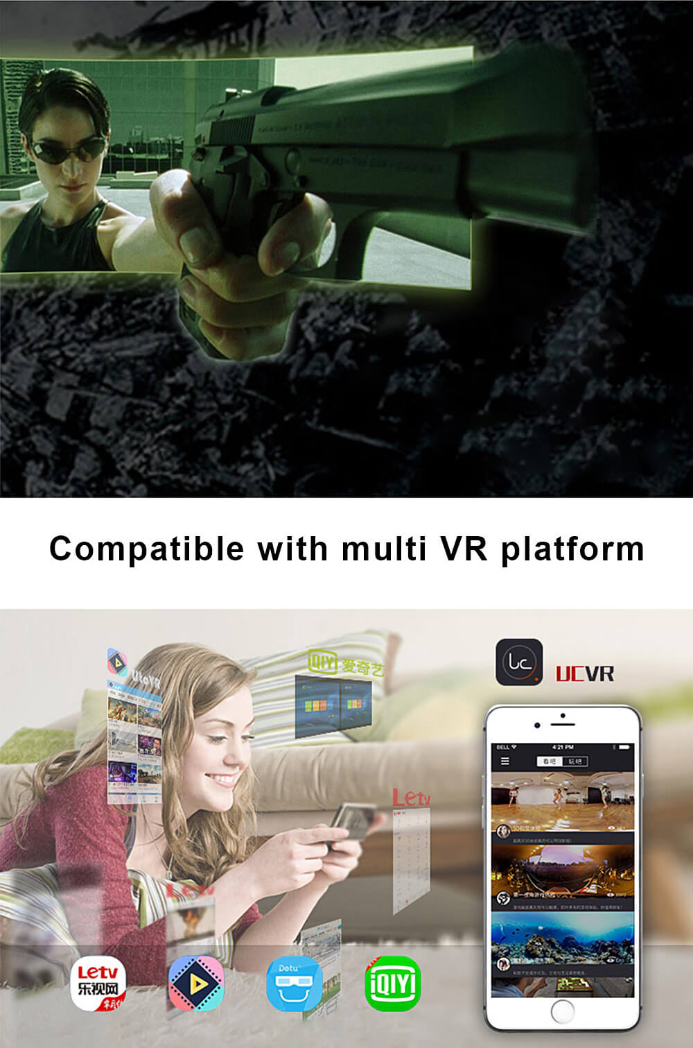 UCVR VIEW VR 3D Immersive Smart Virtual Reality VR Headset FOV110 Compatible with 5 - 5.7inch Smartphones