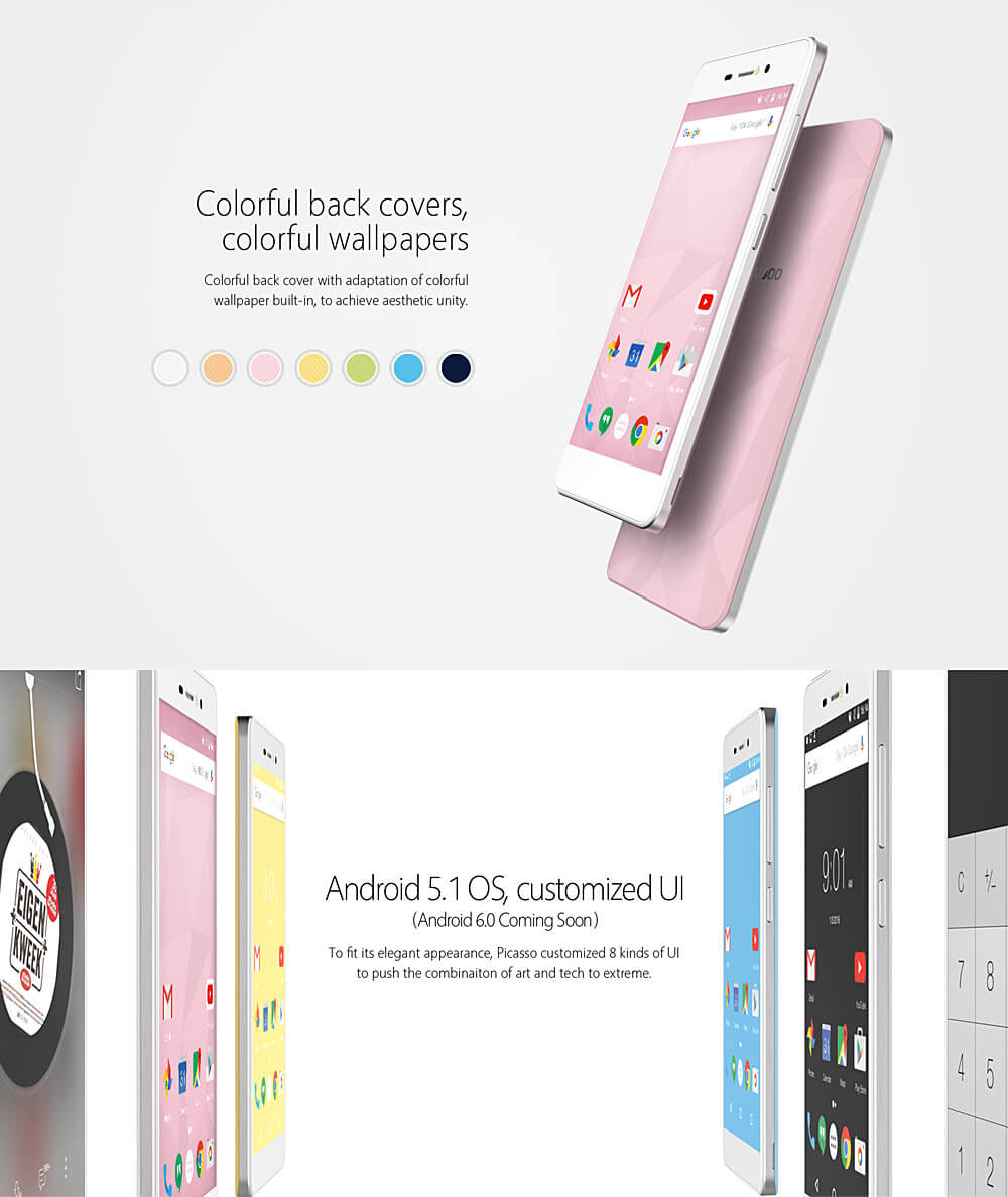 [HK Stock]BLUBOO Picasso 5.0inch IPS HD Android 5.1 Smartphone MT6580 Quad Core 2GB+16GB 3G GPS Dual 8.0MP Camera -Black