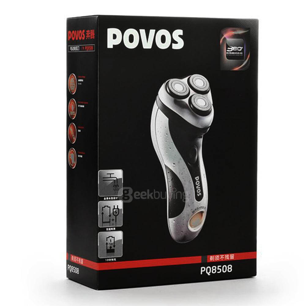 POVOS PQ8508 Washable Rotary Electric Men's Shaver Razor with Pop-up Trimmer - Black + Gray