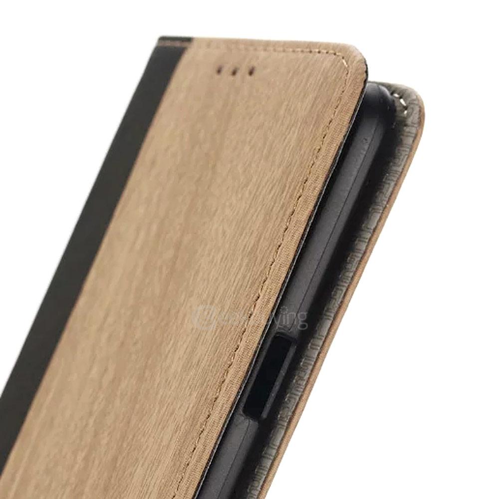 Leather Case For Samsung Galaxy S7 / G930A G9300 Flip Wood Pattern Standing Protective Holster - Khaki