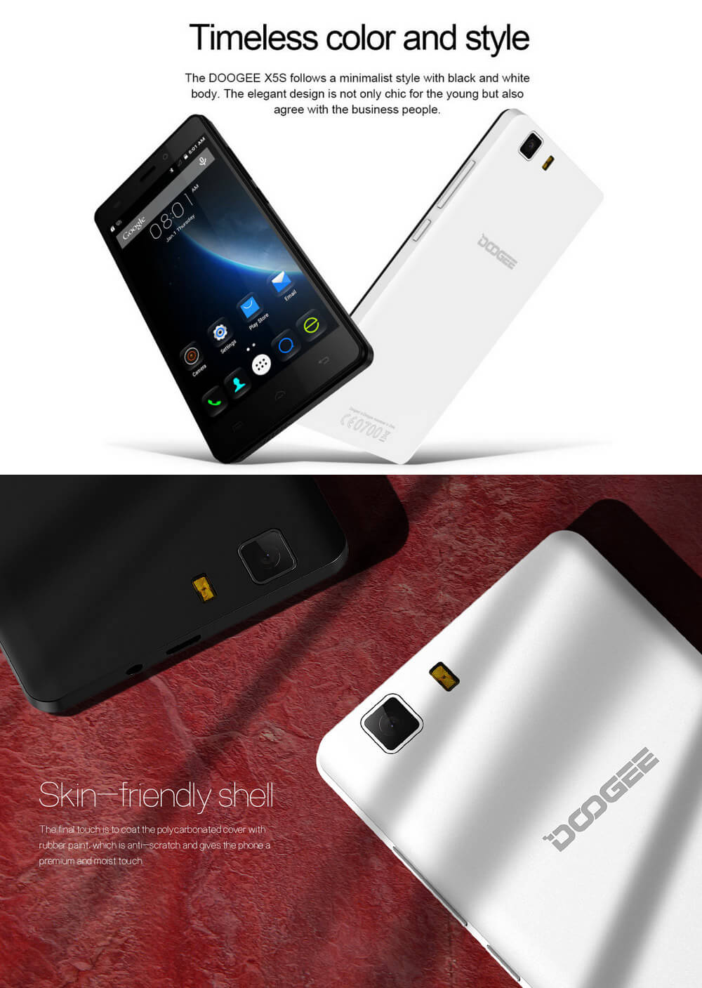 [HK Stock]DOOGEE X5S 5.0inch IPS HD Android 5.1 1GB RAM 8GB ROM Smartphone MTK6735 Quad Core 1.0GHz 3G GPS OTG - White