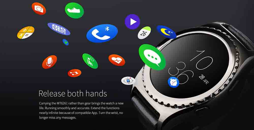 Pi MTK6261 Bluetooth Smart Watch Heart Rate Monitor Sleep Fitness Tracker 1.3 inch TP Sapphire Glass Dial Leather Strap - Black