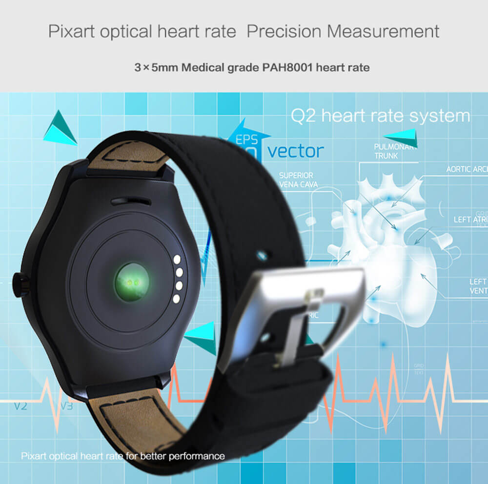 IQI Q2 MTK2502C Heart Rate Monitor Smartwatch Bluetooth 4.0 IP54 Activity Fitness Tracker Remote Control For Androind iOS - Black