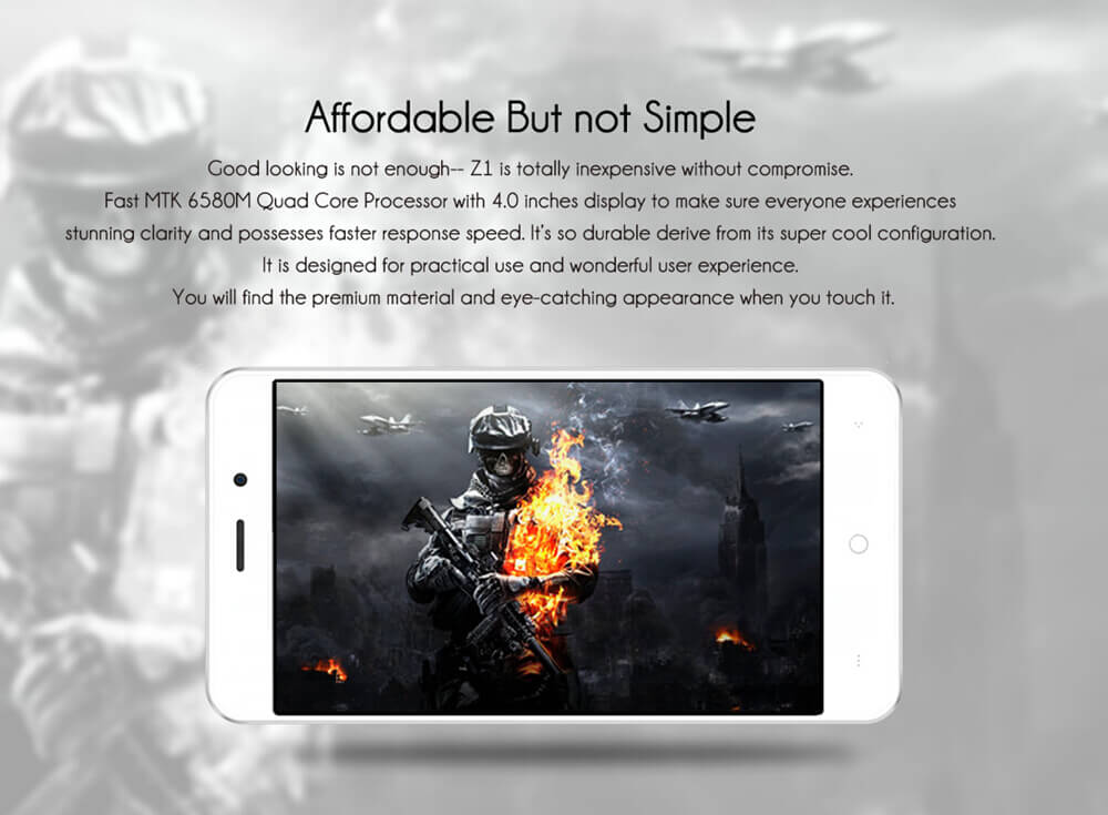 [HK Stock]LEAGOO Z1 4.0 Inch Android 5.1 3G Smartphone MT6580M Quad Core 1.3GHz 512MB RAM 4GB ROM 2.0MP+3.0MP Camera - Gray