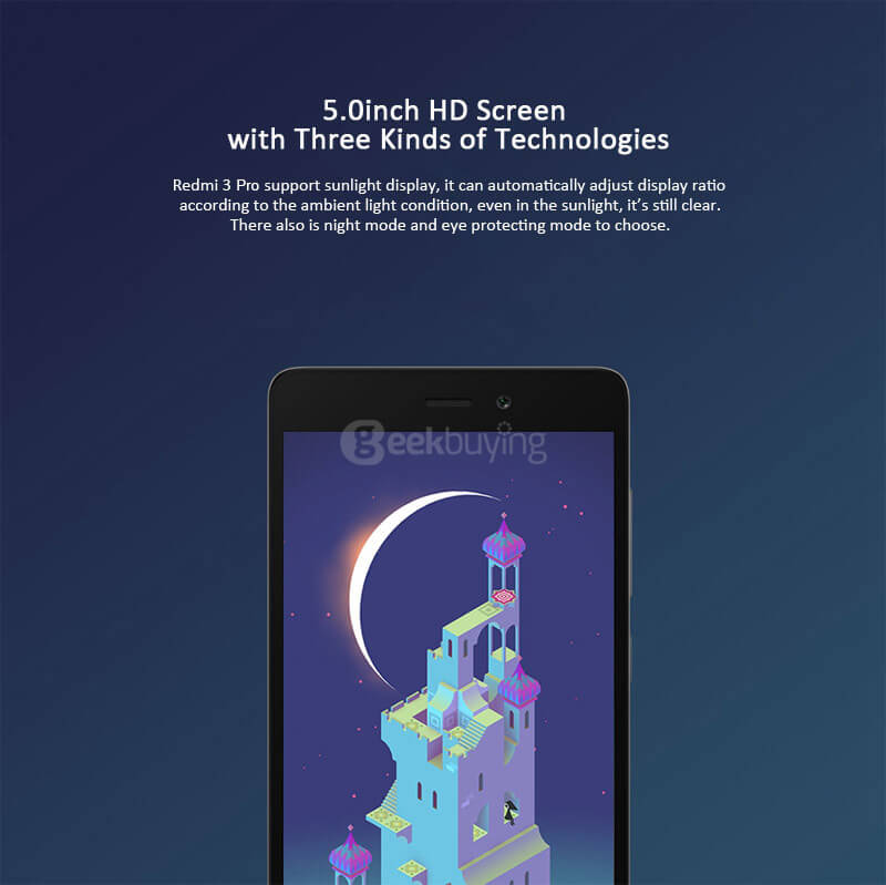 [HK Stock][International Edition]XIAOMI Redmi 3 Pro 5.0inch HD 4G Android 5.1 Smartphone 3GB 32GB Qualcomm Snapdragon 616 Octa Core 1.5 GHz Touch ID Fast Charge 4100mAh - Dark Gray