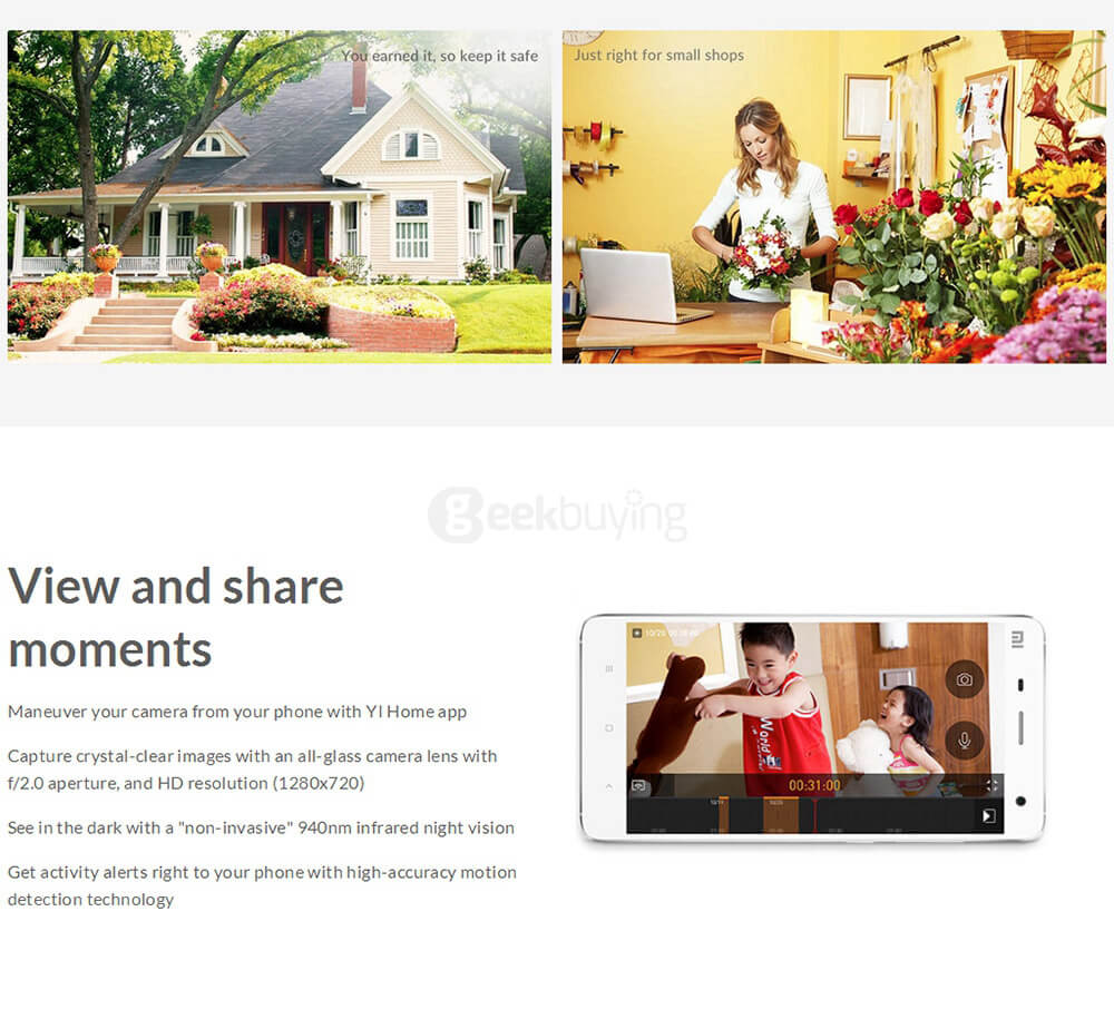 [UK Stock] Official EU Edition YI Home Camera HD 720p Xiaomi Smart WiFi IP Camera Night Vision/ Motion Detection/ Video Monitor IP/ Network Surveillance/ Home security - Black