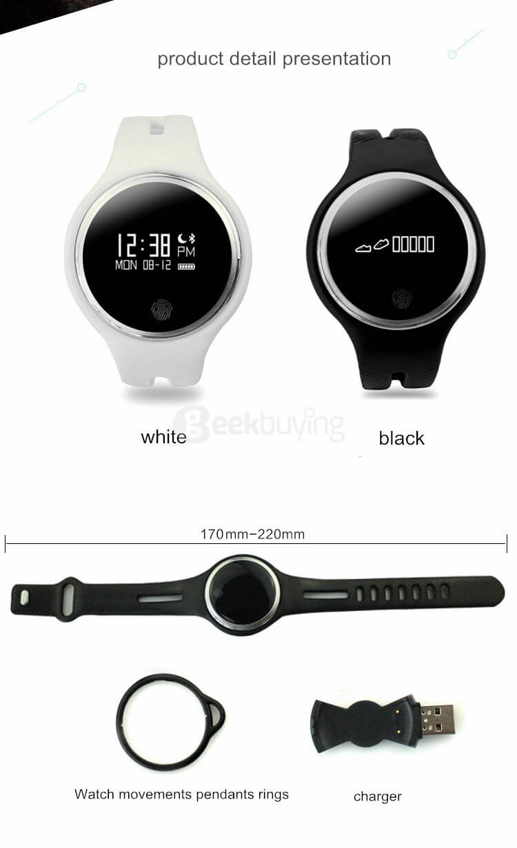 Makibes E07 Bluetooth 4.0 Sports Smart Bracelet IP67 Waterproof Fitness Tracker Smartband Call Reminder for Android iOS - Black