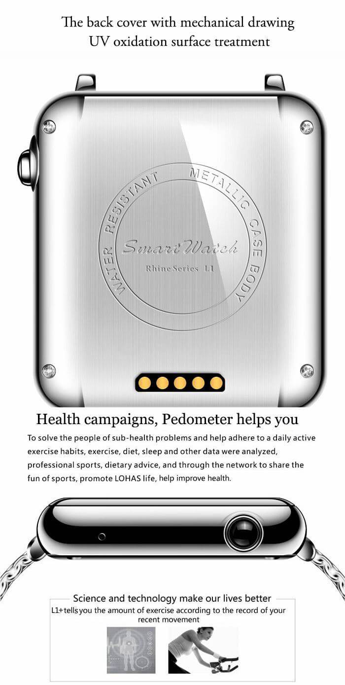 L1+ BT4.0 MTK2502C Smart Watch Dialer SMS Sleep Health Tracker Remote Music Camera Find Phone for Android iOS (Stainless Steel Band) - Black