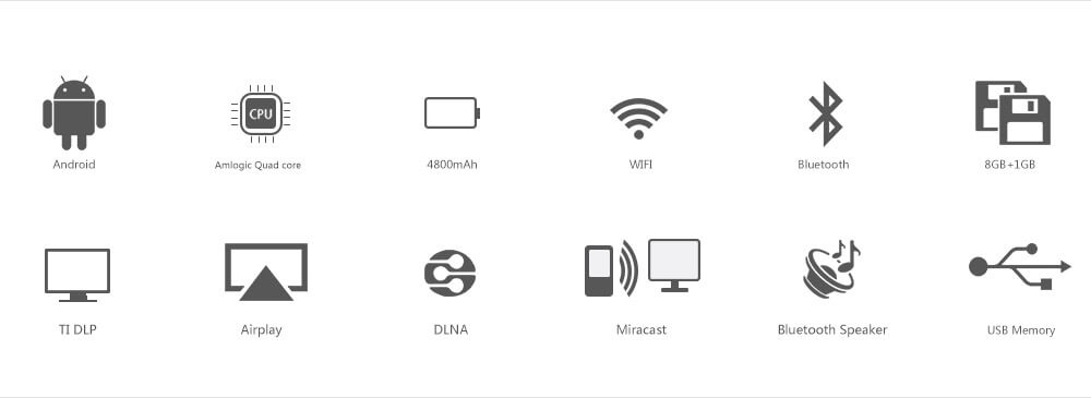 DOOGEE P1 1000LM DLP Projector 2.4G WiFi 1G/8G Bluetooth 4.0 4800mAh Miracast DLNA - Rainbow