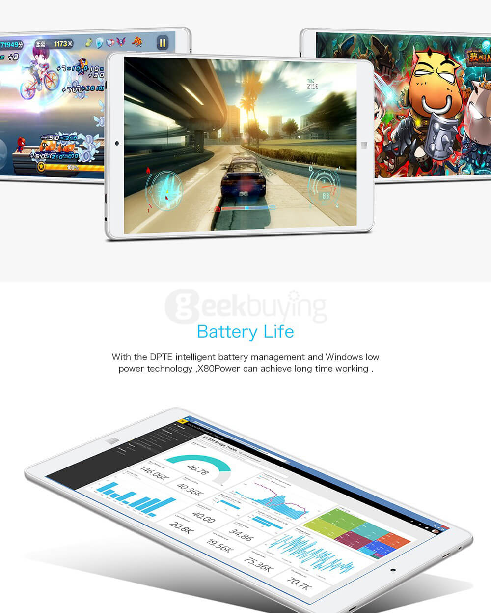 Teclast X80 Power Tablet 8 inch Intel Cherry Trail X5-Z8350 Dual OS Windows 10 + Android 5.1 2GB/32GB Quad Core 1.92GHz IPS 1920*1200 Metal Shell - Gold