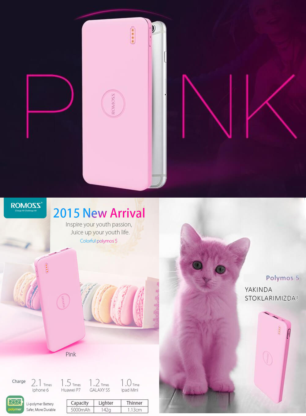 Original ROMOSS Polymos 5 5000mAh Dual USB Li-polymer Power Bank Mobile Power Charger - White