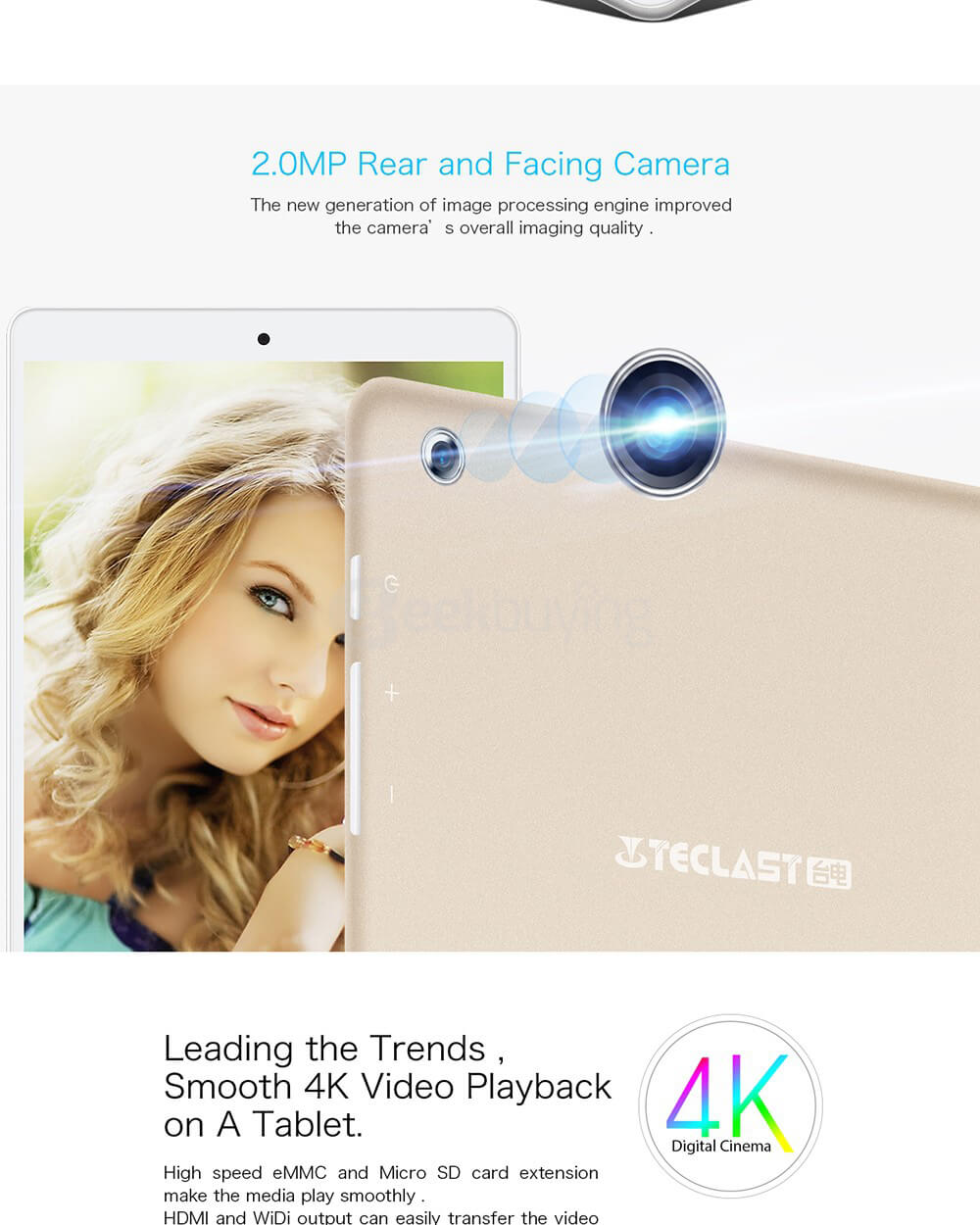 Teclast X80 Power Tablet 8 inch Intel Cherry Trail X5-Z8350 Dual OS Windows 10 + Android 5.1 2GB/32GB Quad Core 1.92GHz IPS 1920*1200 Metal Shell - Gold
