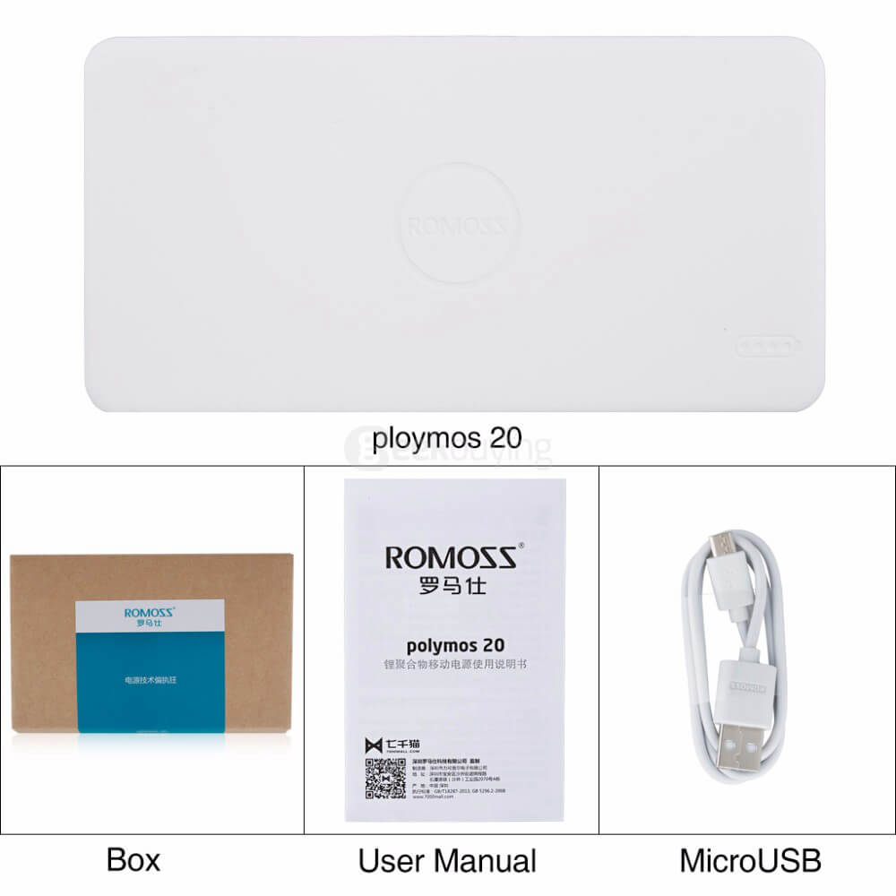 Original ROMOSS Polymos 20 Dual USB 20000mAh Li-polymer Power Bank Mobile Power Charger - White